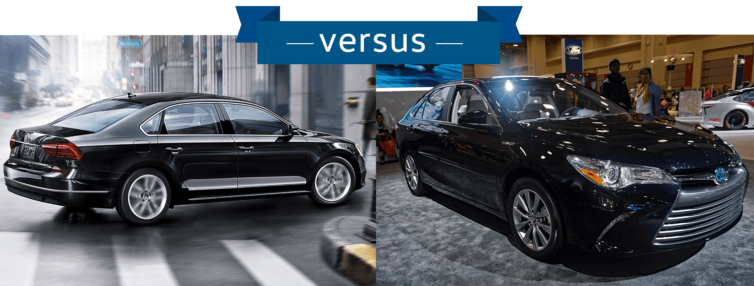 A side by side comparison of the VW Passat and the Toyota Camry.
