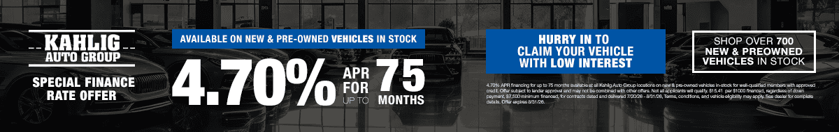 Kahlig Auto Group Special August Finance Rate - 4.7% APR for 75 months