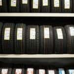 a rack of tires at a car dealership