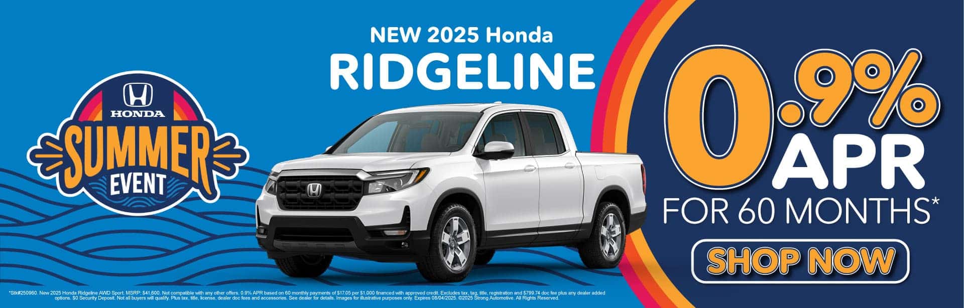 New 2025 Honda Ridgeline 0.9% APR for 60 Months*