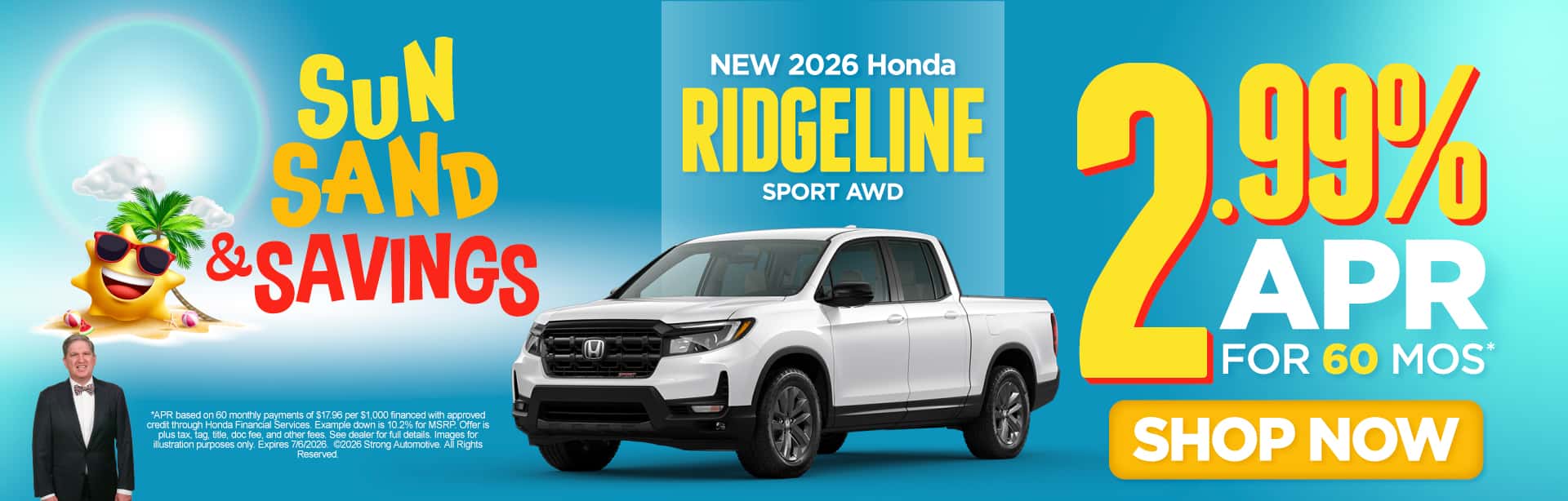 New 2026 Honda Ridegeline Sport AWD 2.99% APR for 60 Months*
