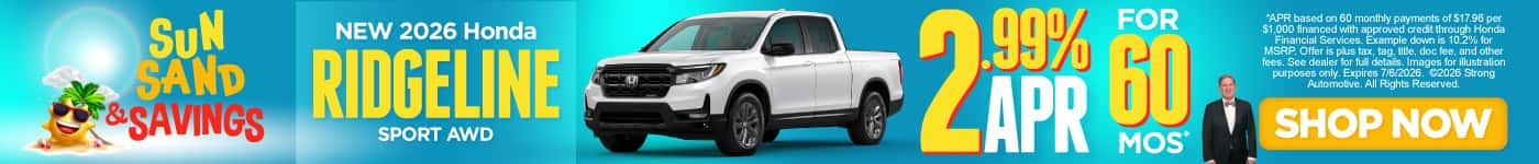 New 2026 Honda Ridegeline Sport AWD 2.99% APR for 60 Months*