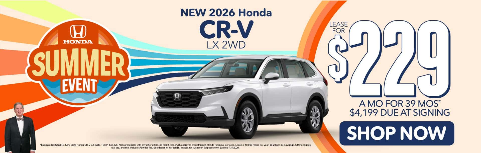 New 2026 Honda CR-V LX 2WD "Lease for $299 a month for 39 months* $4,199 due at signing"