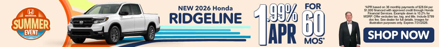 New 2026 Honda Ridegeline 1.99% APR for 36 Months*