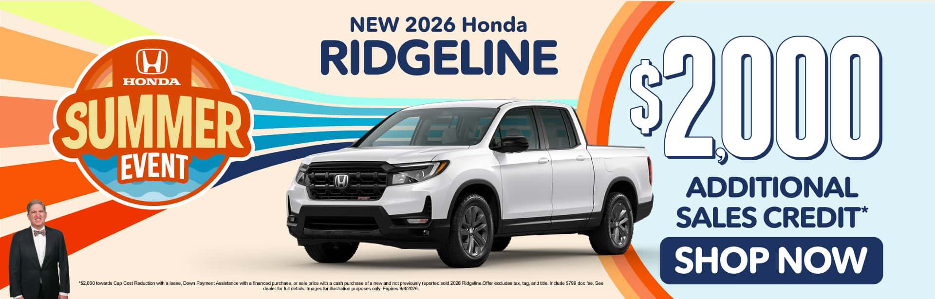 New 2026 Honda Ridgeline $2,000 Additional Sales Credit*
