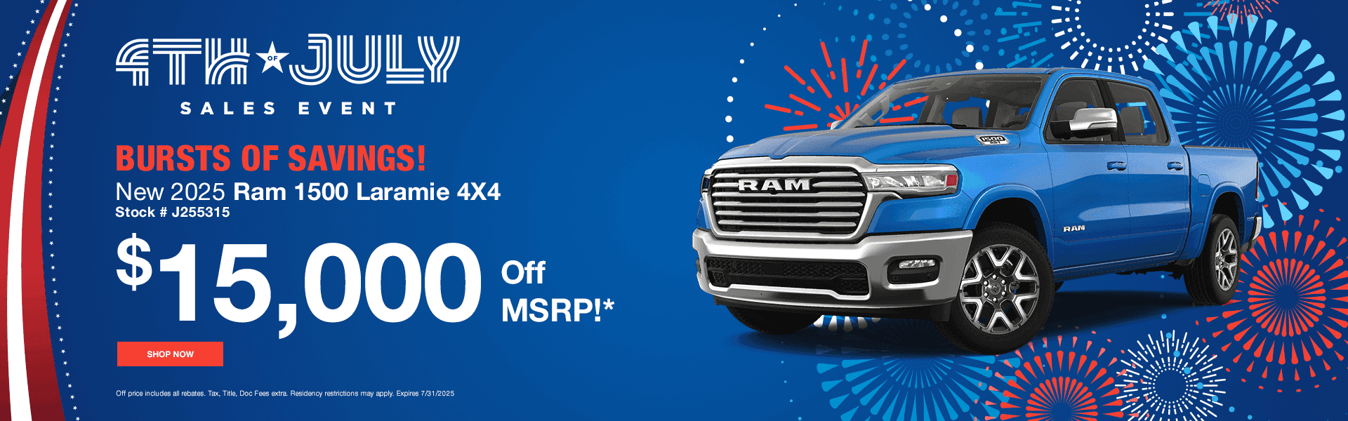 Bursts of Savings! New 2025 Ram 1500 Laramie 4X4 $15,000 Off MSRP!* Stock # J255315