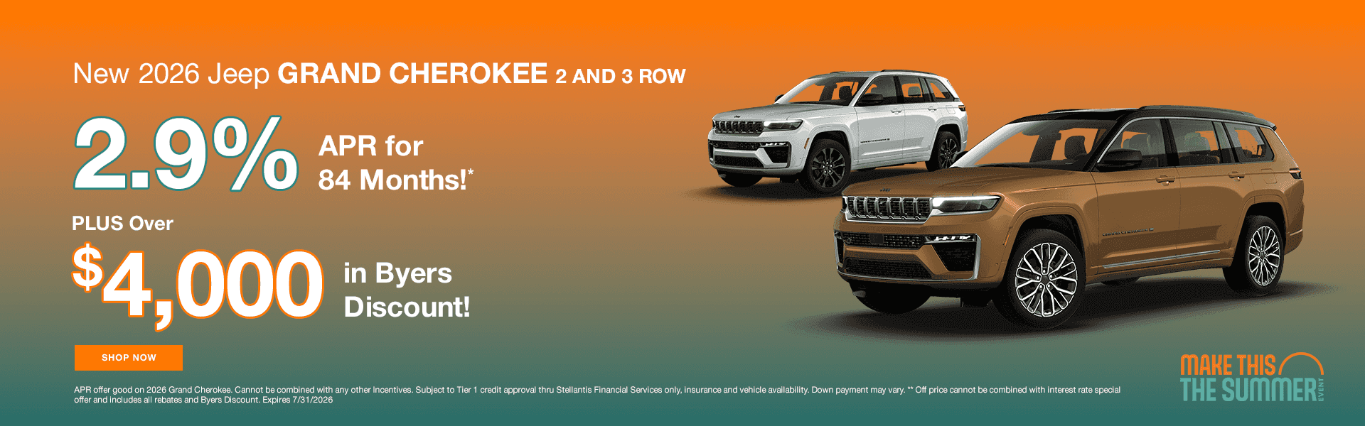 New 2026 Jeep Grand Cherokee 2 and 3 Row. 2.9% for 84 Months!* PLUS Over $4000 in Byers Discount!