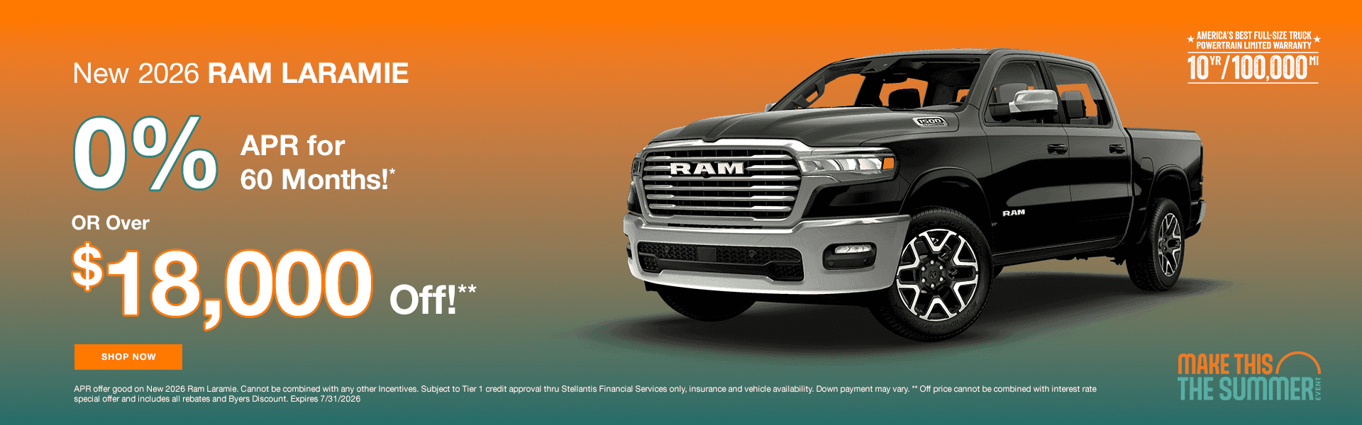 2026 Ram Laramie 0% for 60 Months!* OR Over $18,000 Off!**