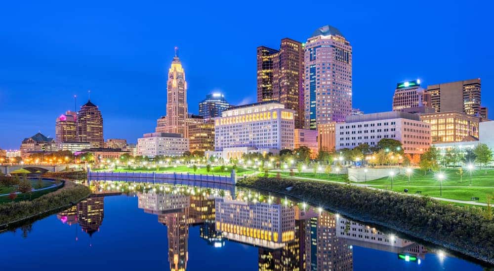The Columbus Ohio skyline at night