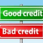 Signs depicting making the choice between bad credit and good credit