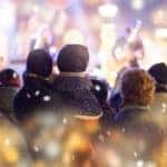 A family is at an outdoor winter concert near Columbus, Ohio,.