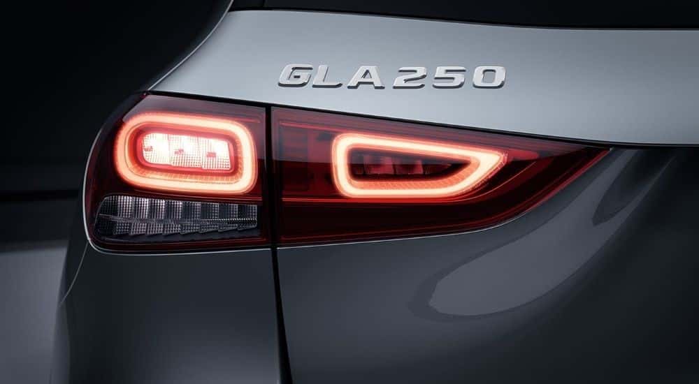 A close up shows the drive side taillight on a silver 2023 Mercedes-Benz GLA 250.