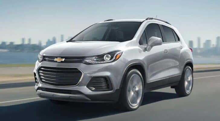 A silver 2020 Chevy Trax for sale is shown from the front at an angle.