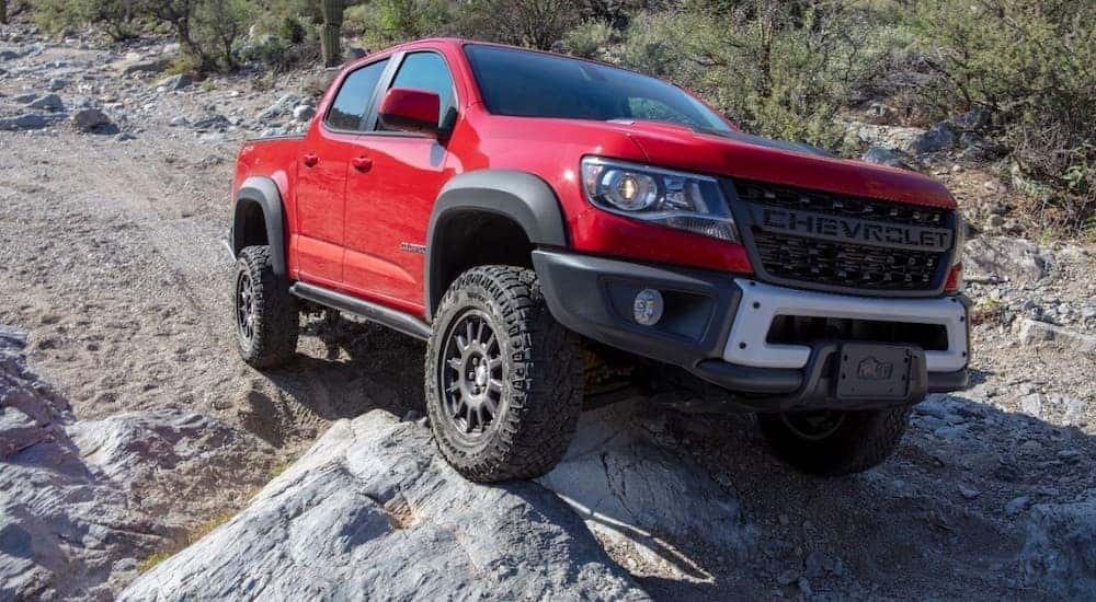 A red 2020 Chevy Colorado ZR2 Bison is shown from the front at an angle.