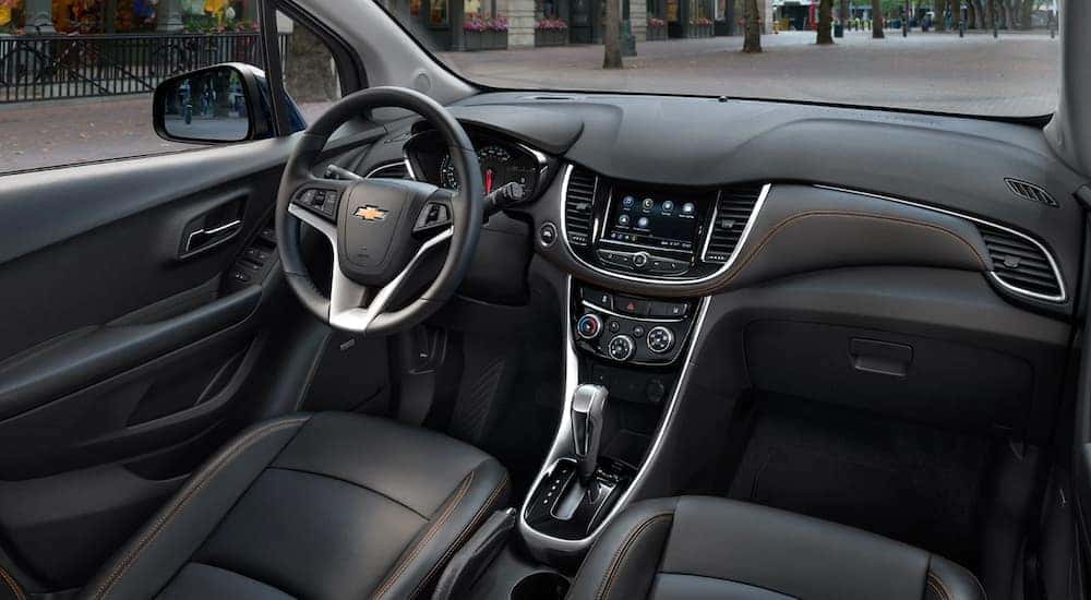 The black interior of a 2020 Chevy Trax.