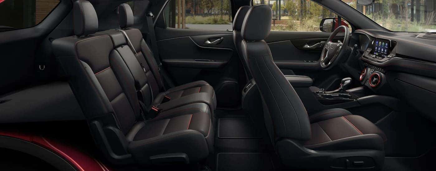 The black interior and dash in a 2022 Chevy Blazer RS is shown.
