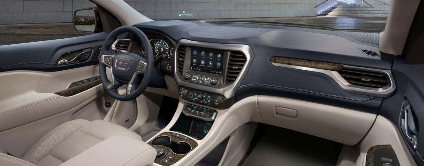 The interior of a 2020 used GMC Acadia for sale.