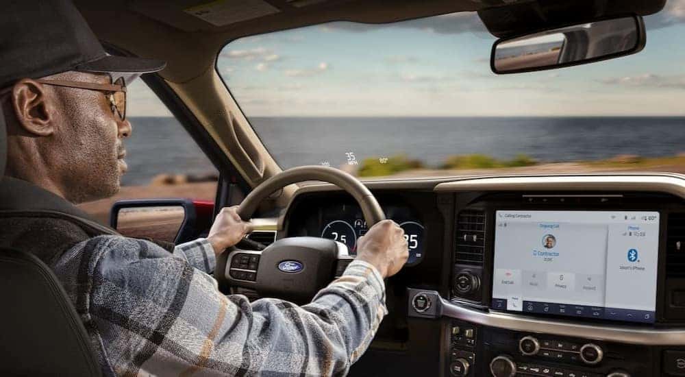 The gray dash is shown in a 2024 Ford F-150. for sale