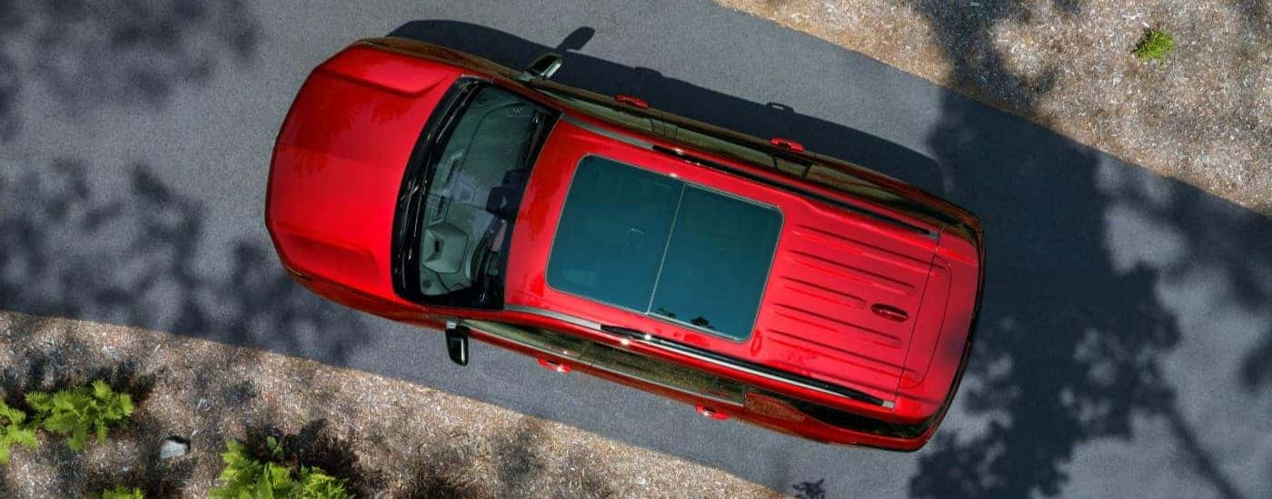 Overhead view of a red 2024 Chevy Traverse RS.