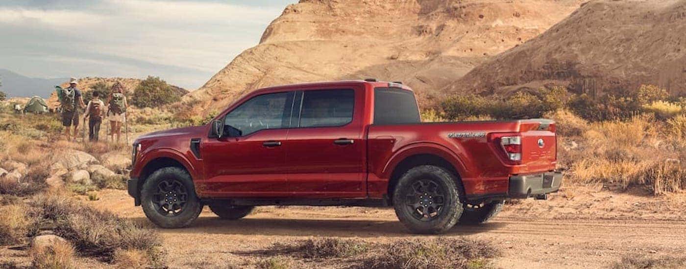 A red 2025 Ford F-150 Rattler is shown from the side.