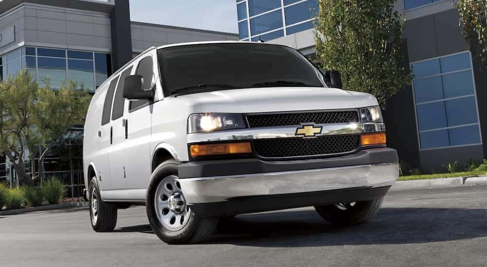 A white 2016 used Chevy Express 2500 for sale from the front.