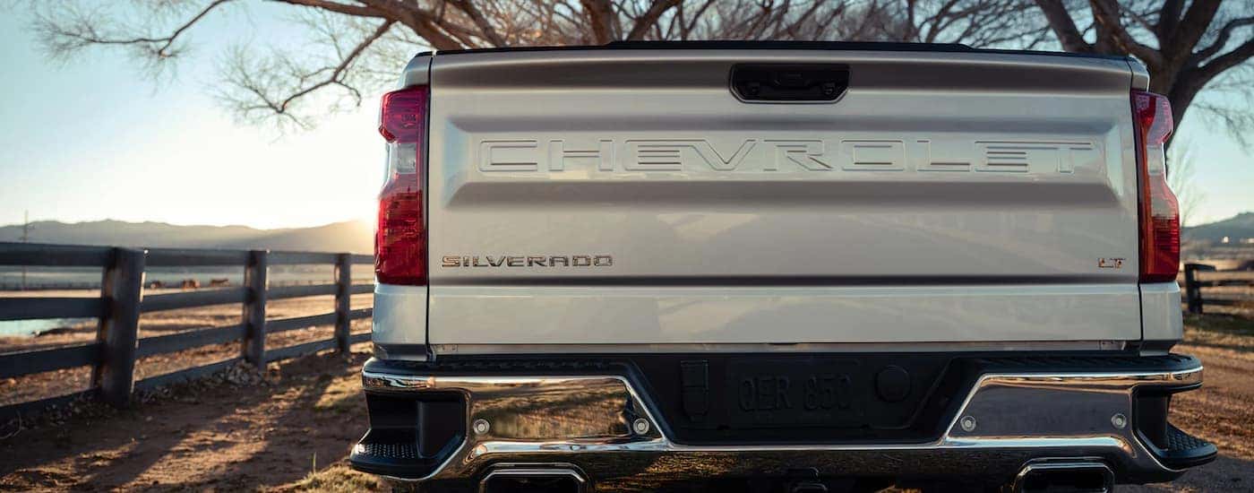 Tailgate on a silver 2022 Chevy Silverado 1500 LT.
