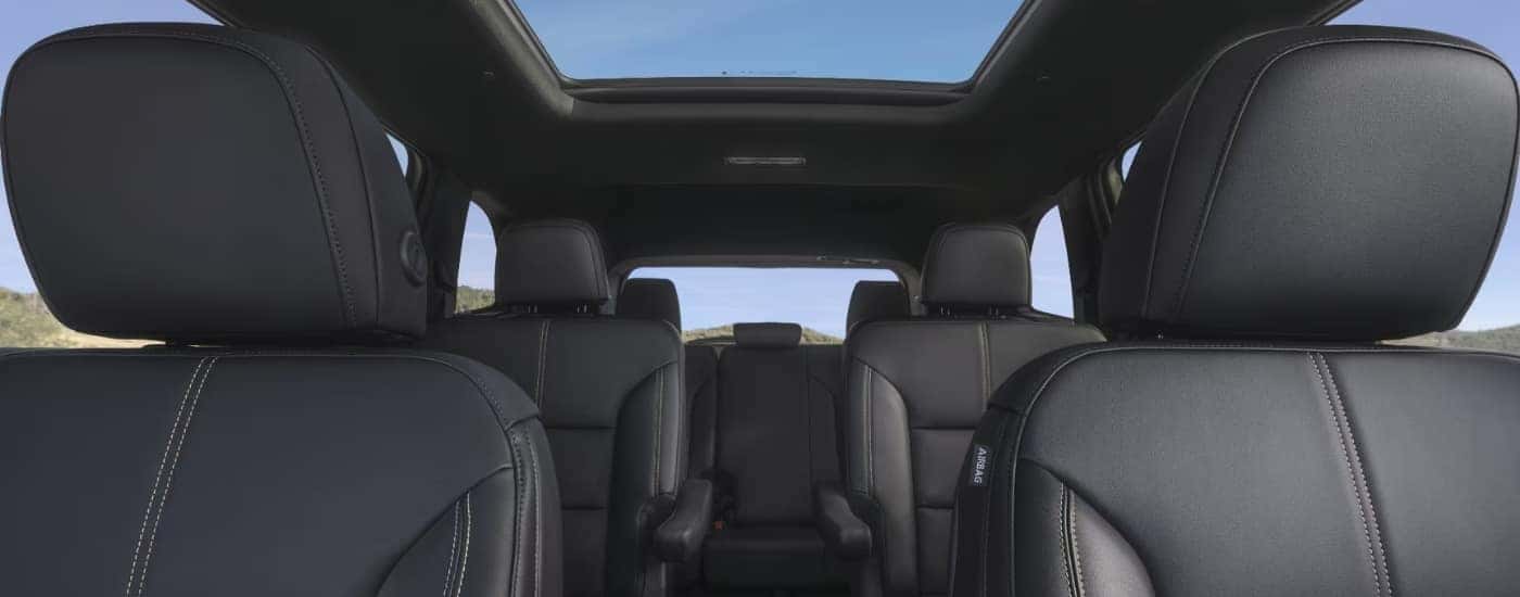 Black leather interior in a 2025 GMC Acadia Elevation for sale in Dallas