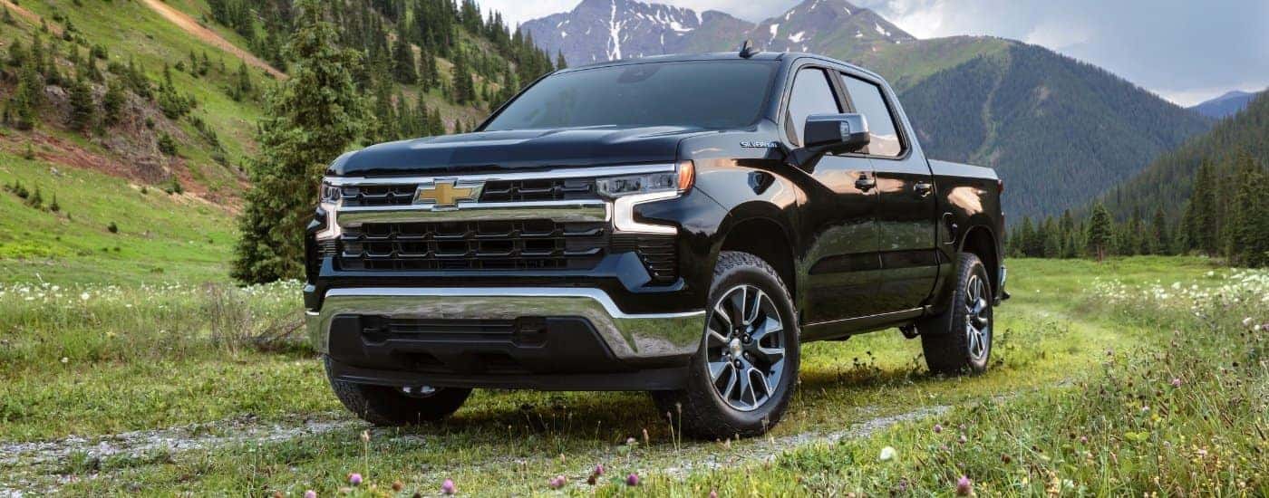 A black 2024 Chevy Silverado 1500 from the front.