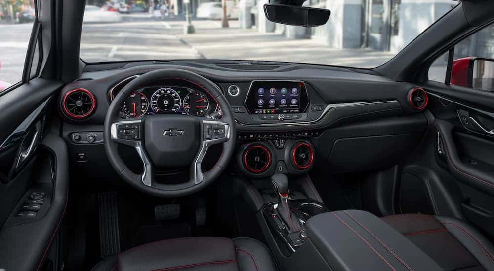 Black interior from the drivers seat of a 2022 Chevy Blazer.