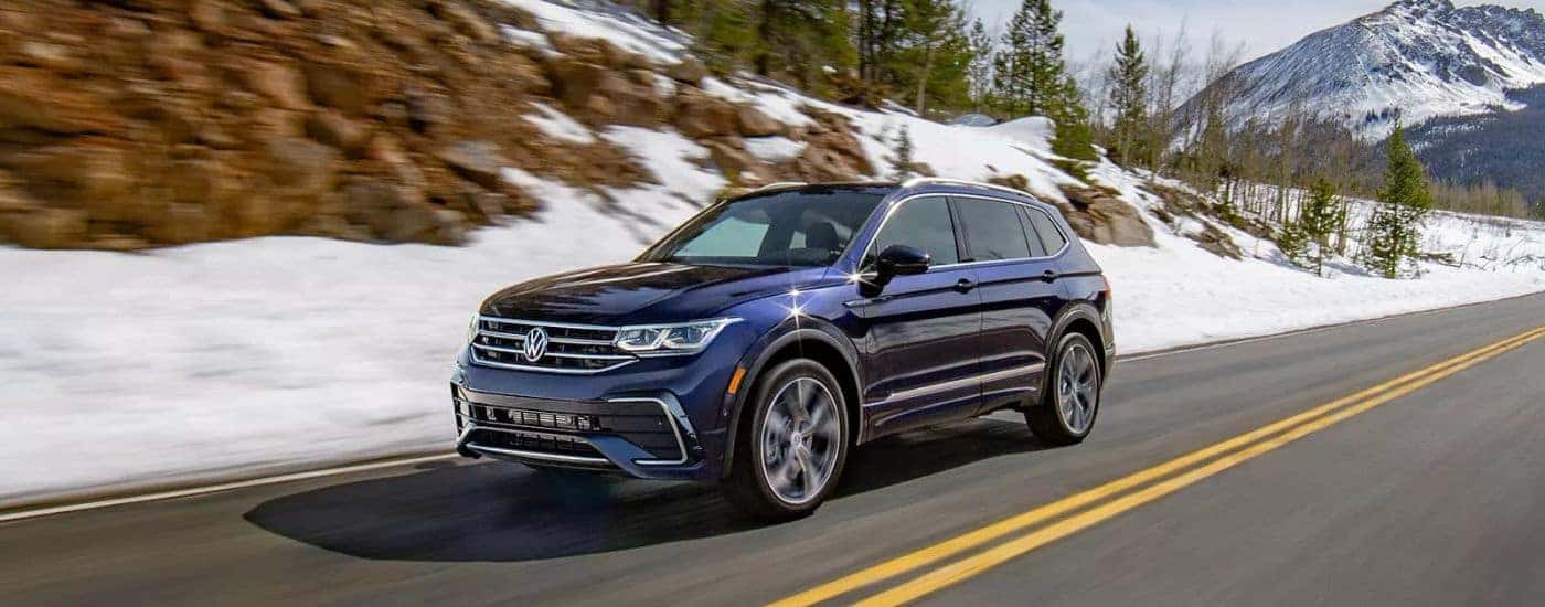 Blue 2023 Volkswagen Tiguan for sale on a test drive