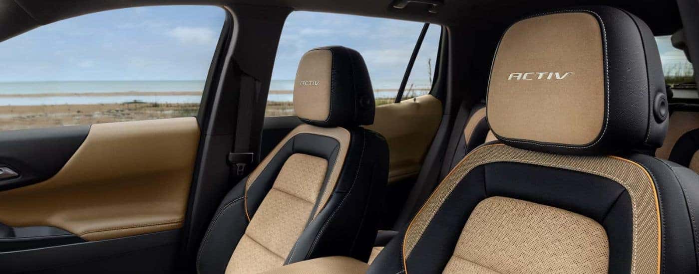 Brown leather interior of a 2025 Chevy Equinox ACTIV for sale