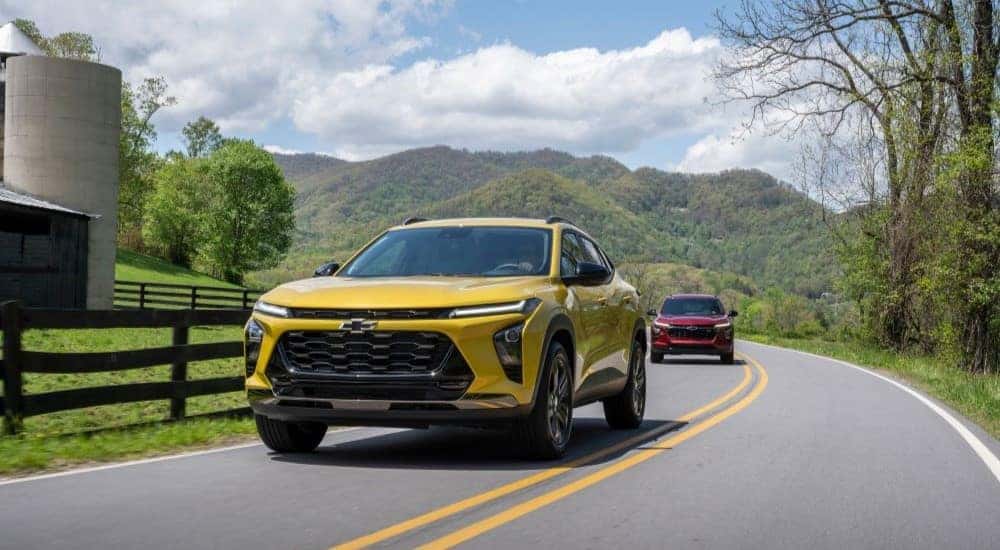 Yellow 2024 Chevy Trax ACTIV for sale near Cleveland on a test drive