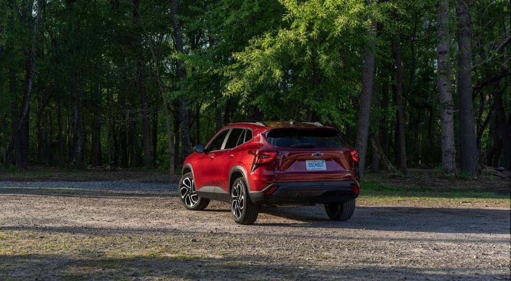 Red 2026 Chevy Trax RS from the rear at an angle.