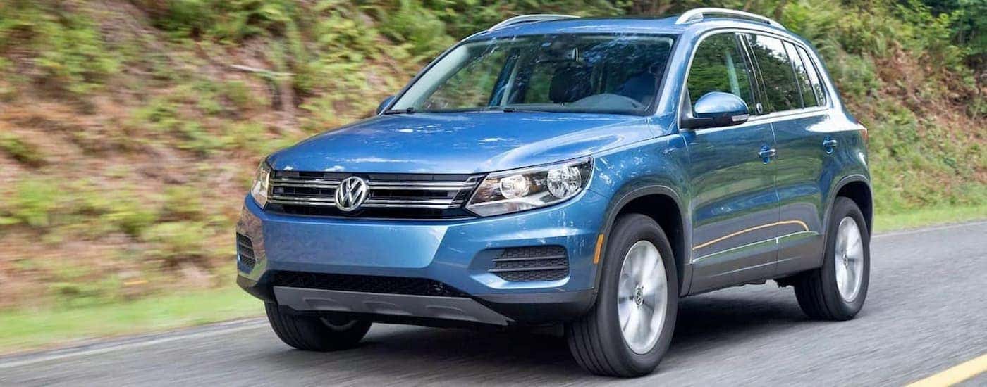 Blue 2021 Volkswagen Tiguan for sale on a test drive