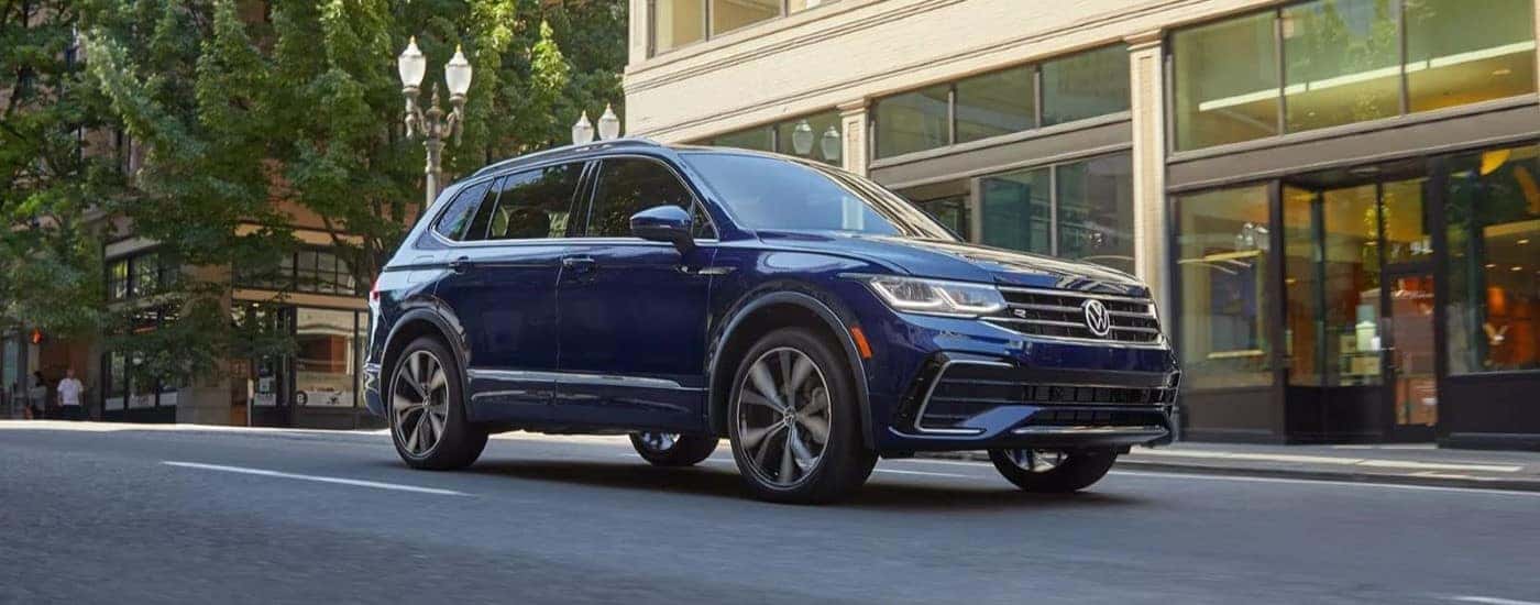 Blue 2023 Volkswagen Tiguan for sale on a test drive