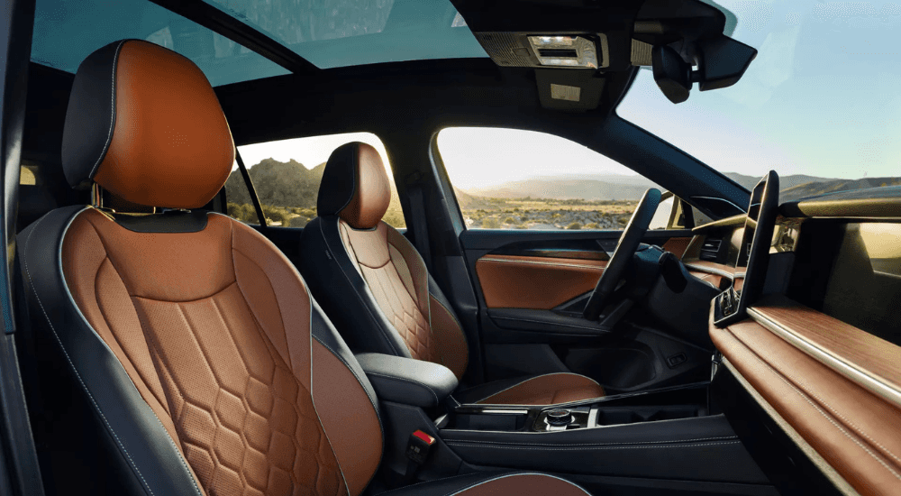 Brown leather interior of a 2026 Volkswagen Tiguan for sale in Cleveland