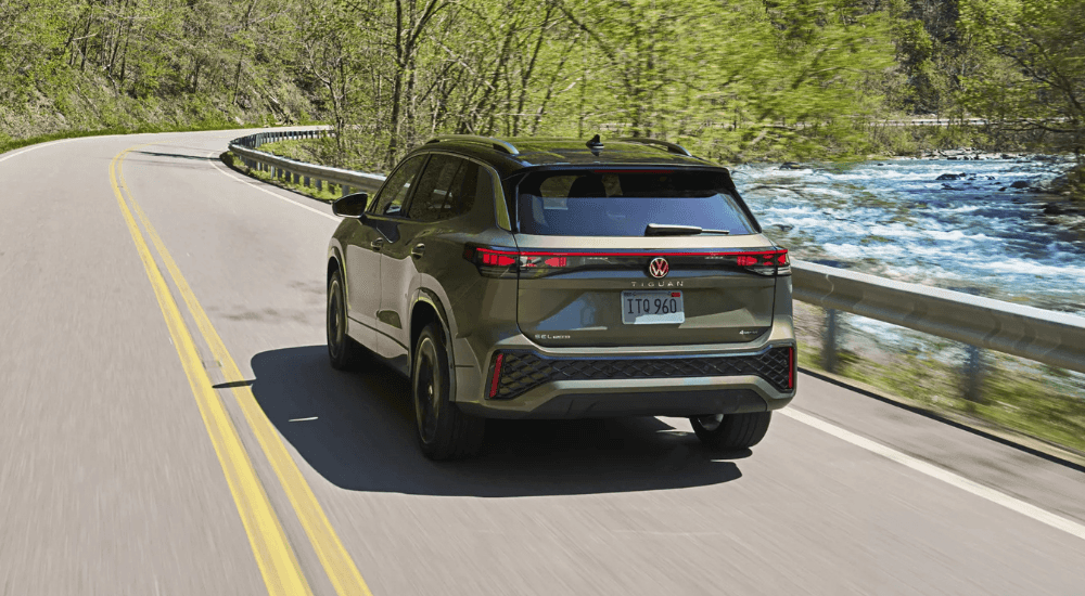 Rear view of a green 2026 Volkswagen Tiguan