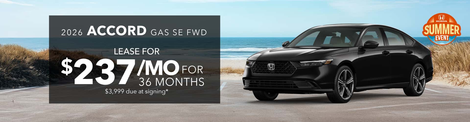 2026 Honda Accord SE FWD: Lease for $237/month for 36 months