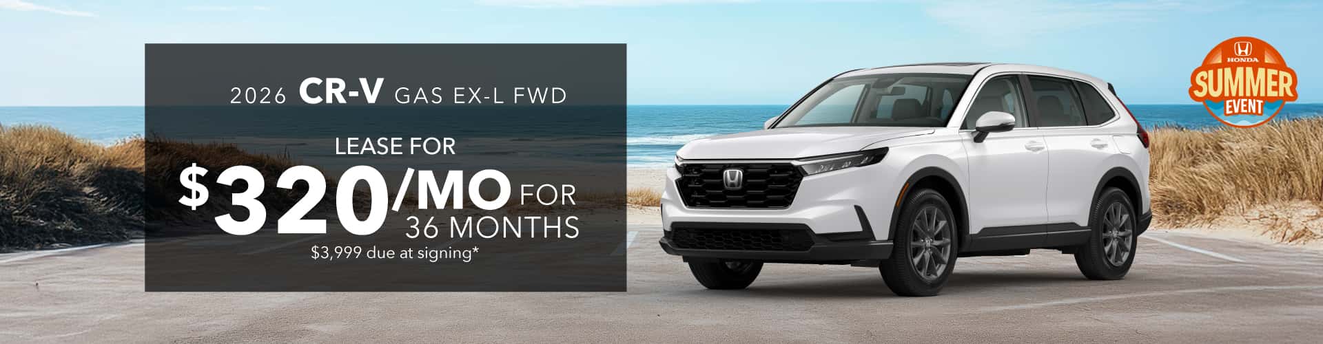 2026 Honda CR-V EX-L FWD: Lease for $320/month for 36 months