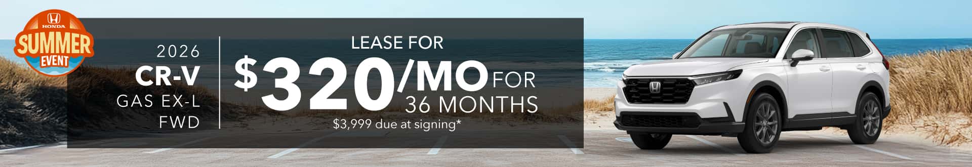 2026 Honda CR-V EX-L FWD: Lease for $320/month for 36 months