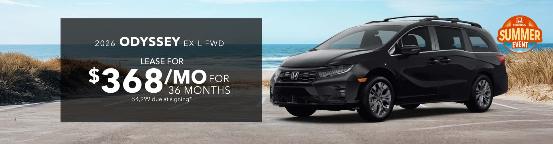 2026 Honda Odyssey EX-L FWD: Lease for $368/month for 36 months