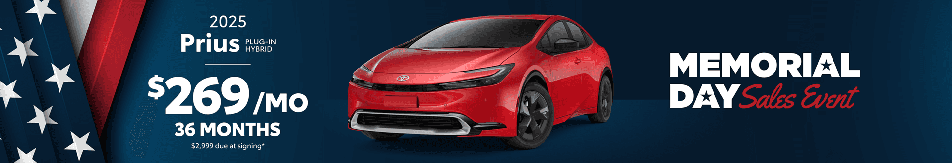 2025 Prius Plug-In Hybrid / $269 per month lease / 36 months / $2,999 due at signing