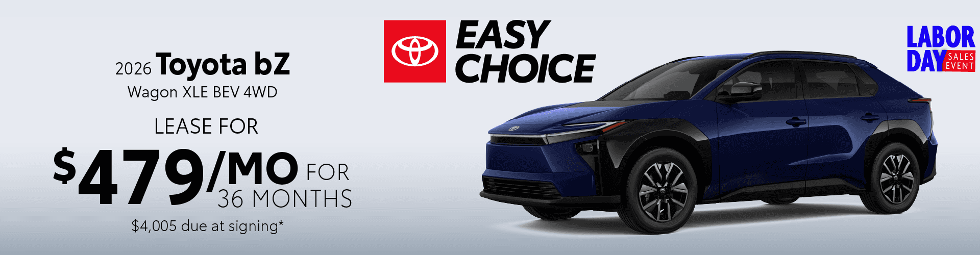 2026 Toyota bZ Wagon XLE BEV 4WD: Lease for $479/month for 36 months*