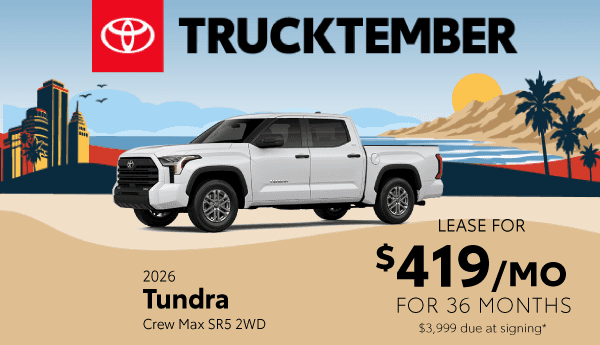 Lease a new 2026 Toyota Tundra for $419/month for 36 Months