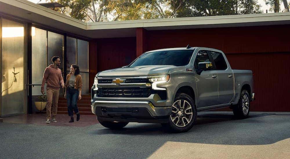 Grey 2022 Chevy Silverado 1500 Z71 parked in a driveway.