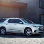 Silver 2019 used Chevy Traverse for sale near Troy parked on a driveway