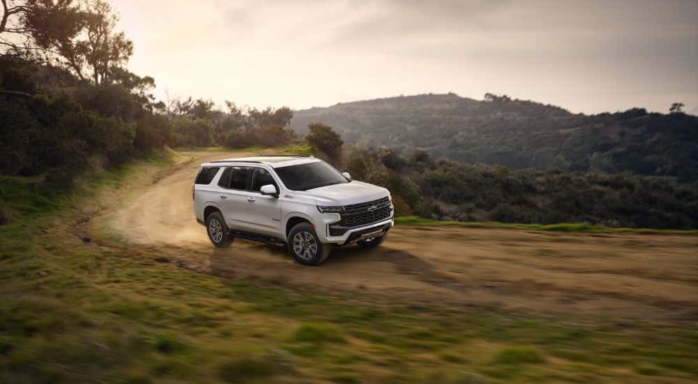 White 2021 Chevy Tahoe Z71 off-roading