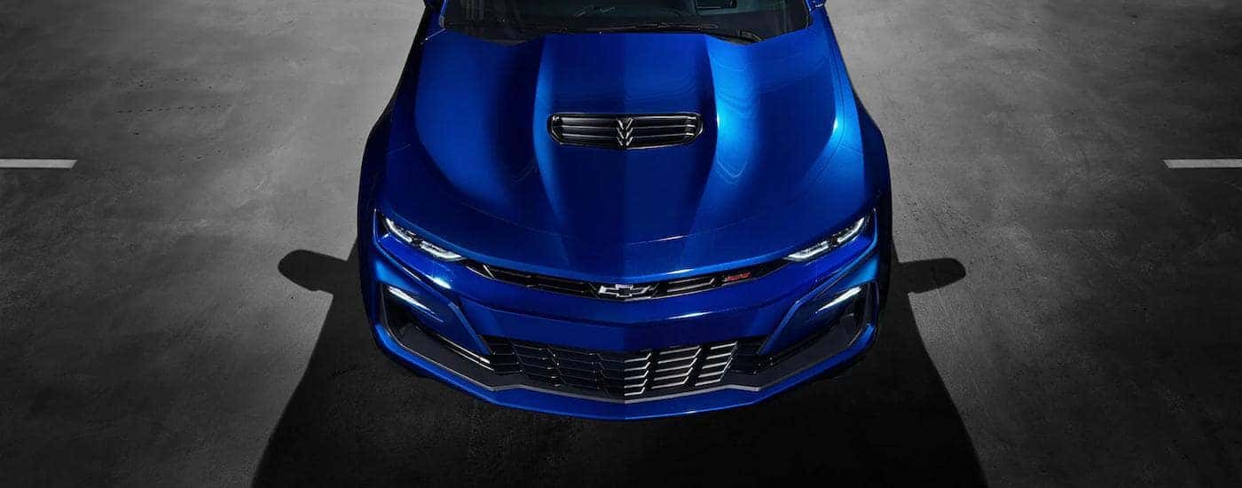 Front half of a blue 2022 Chevy Camaro SS for sale near Troy