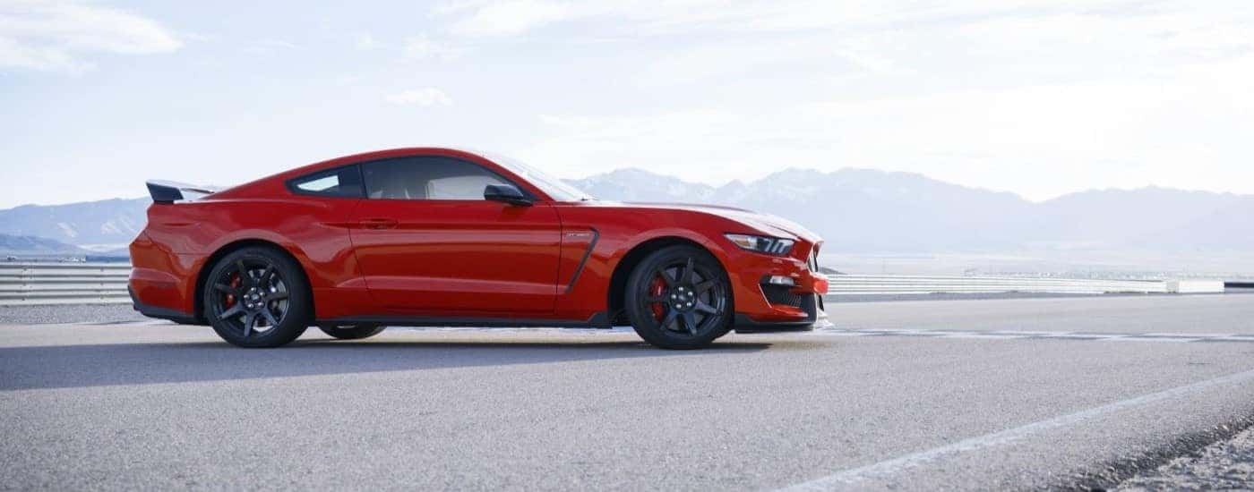 Side view of a red 2020 Mustang GT350