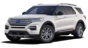 A white 2020 Ford Explorer is facing left.